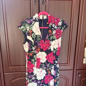 Alexia Admor Black and Pink Floral Midi Dress